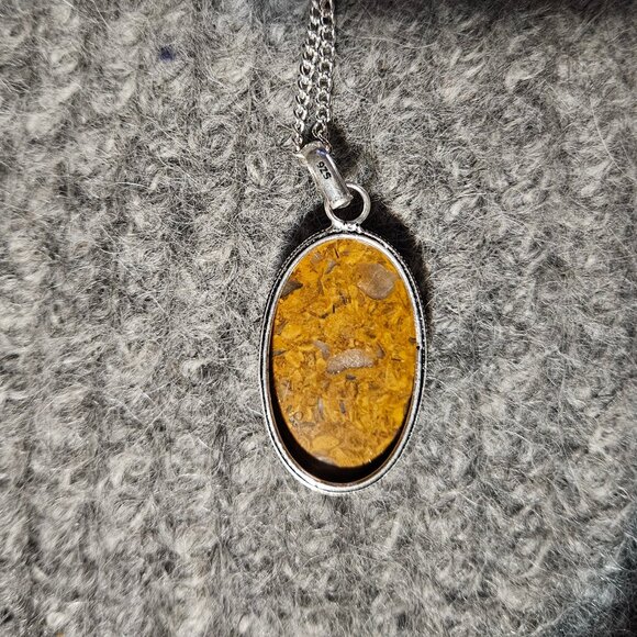 NWOT, unusual Mariam jasper, gemstone oval, pendant, silver plate plus chain - Picture 2 of 4